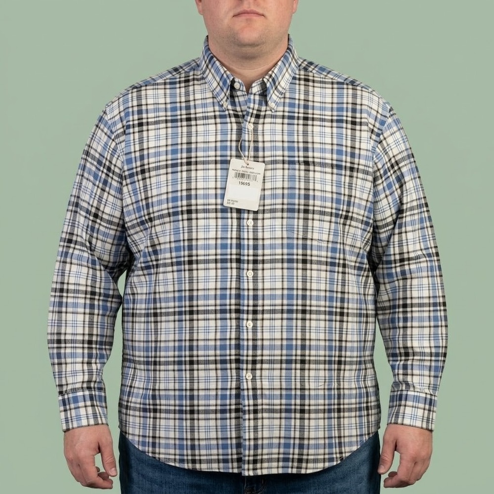 Robert Stock Plaid Button Front Shirt Mens Large Blue White Cotton NWT